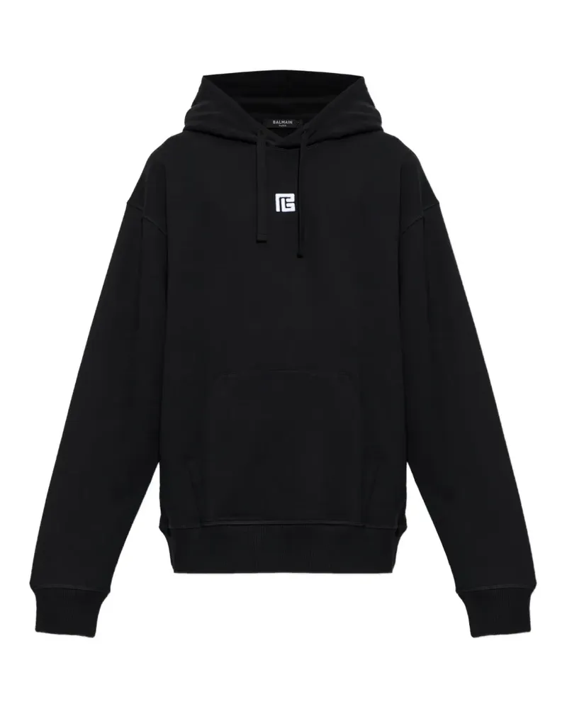 Balmain logo-embroidered drawstring hoodie - Schwarz Schwarz