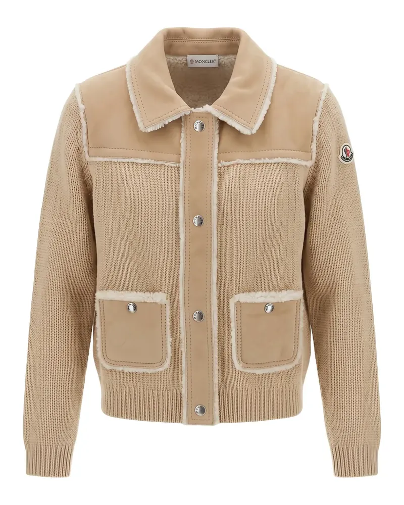 Moncler quilted-panel knitted cardigan - Nude Nude