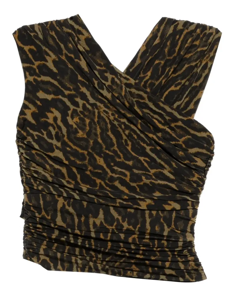 Ganni leopard-print gathered blouse - Braun Braun