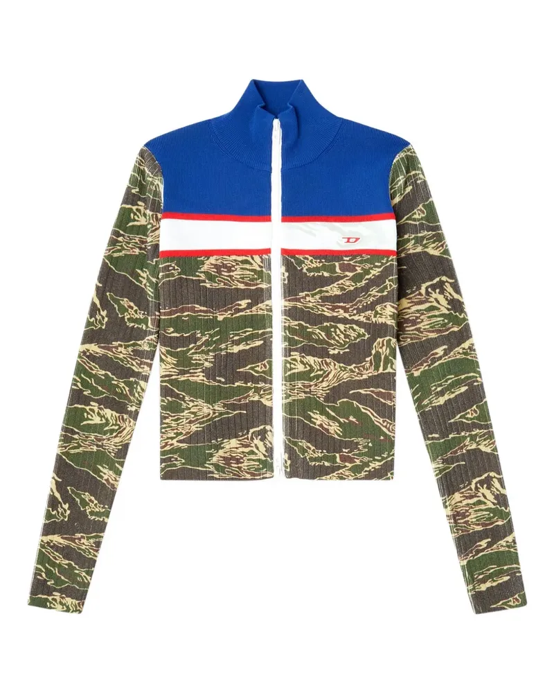 Diesel Gerippter Pullover mit Tiger-Print - Blau Blau