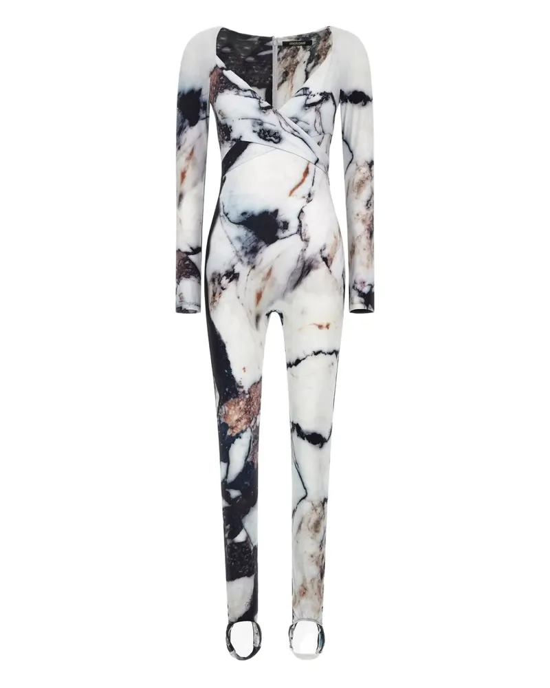 Roberto Cavalli marble-print jumpsuit - Weiß Weiß