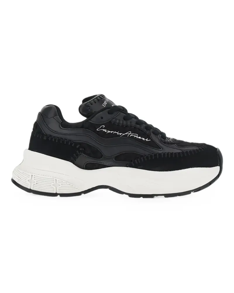 Emporio Armani logo-embroidered whipstitch sneakers - Schwarz Schwarz