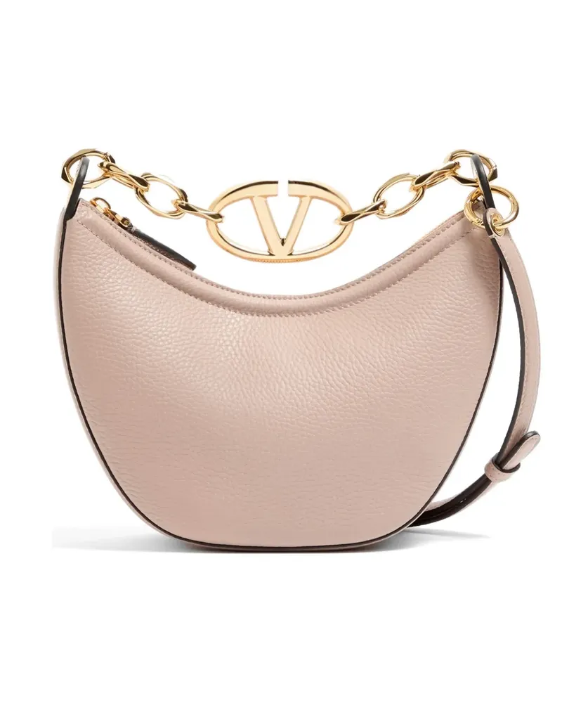 Valentino Garavani mini VLogo Moon bag in grainy calfskin with chain - Rosa Rosa