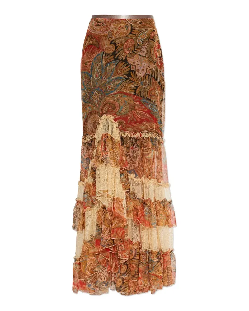 Etro ruffled paisley-print maxi skirt - Orange Orange