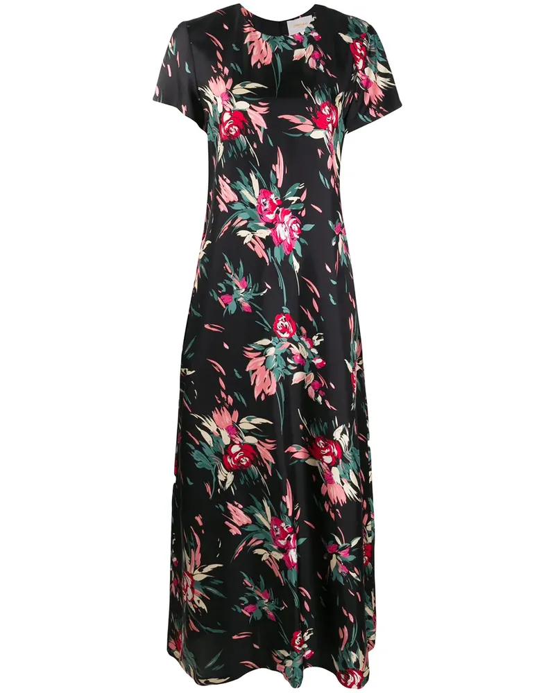 La DoubleJ Seidenkleid mit Blumen-Print - Schwarz Schwarz