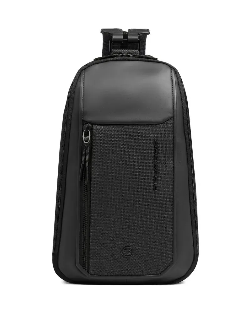 Piquadro Wandelbare Schultertasche mit Lederbesatz - Schwarz Schwarz