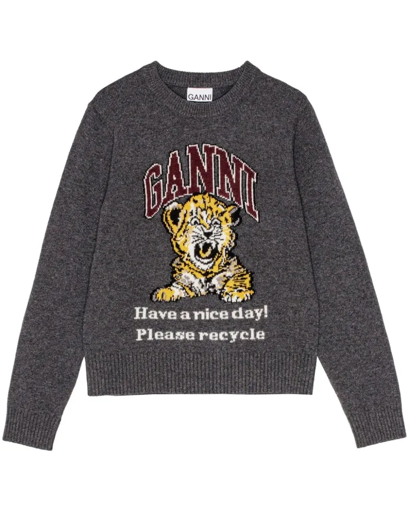 Ganni Pullover mit Tiger-Intarsie - Grau Grau