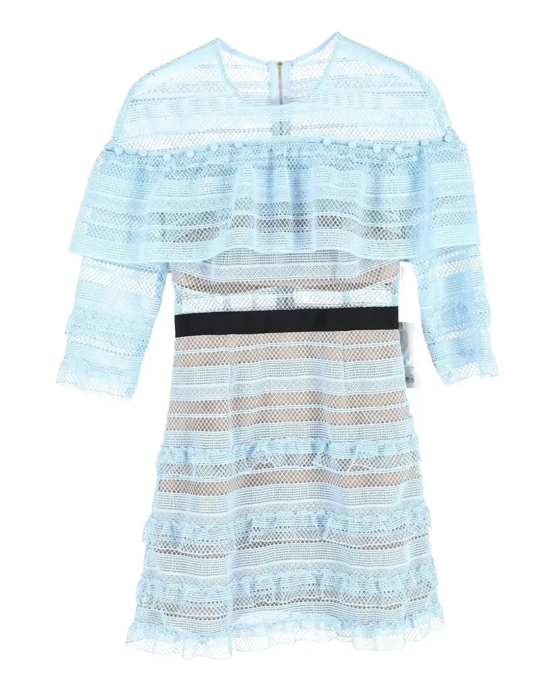 Self-Portrait stripe grid lace mini dress - Blau Blau