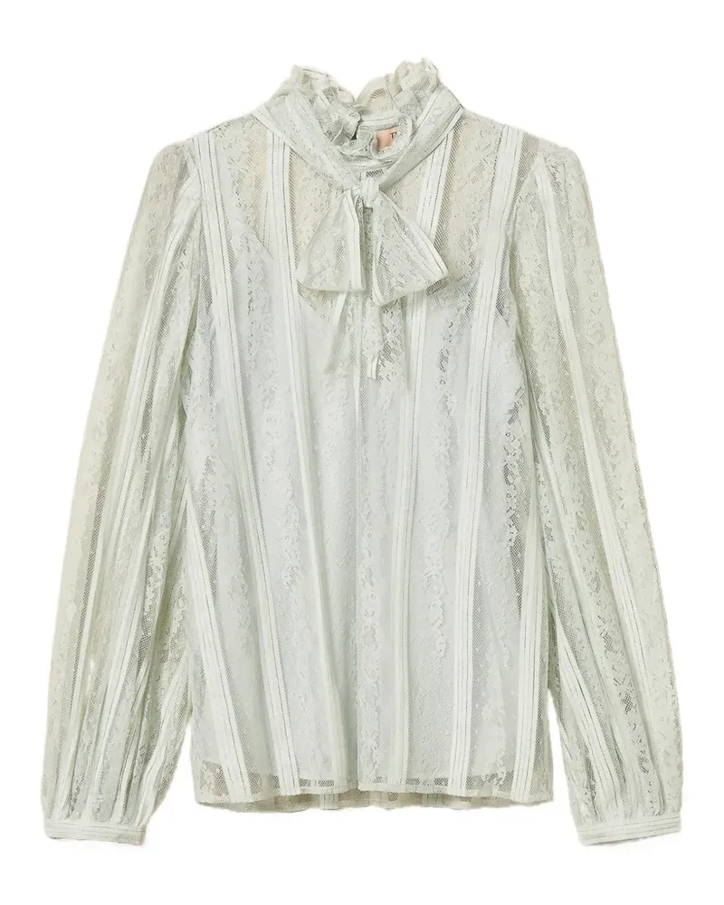 Twin-Set striped lace bow blouse - Blau Blau