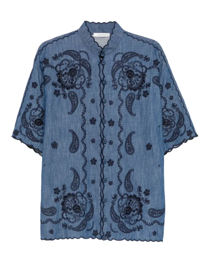 Zimmermann Aster paisley-embroidered scalloped blouse - Blau Blau