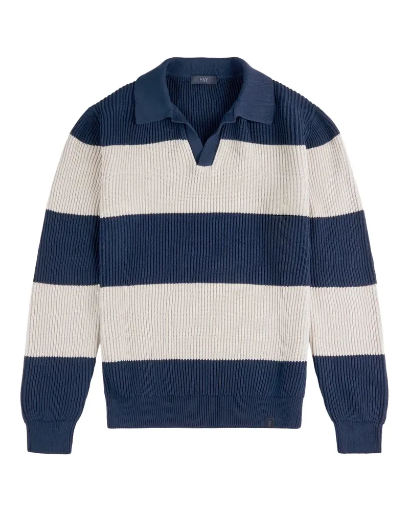 Fay striped ribbed-knit polo shirt - Blau Blau