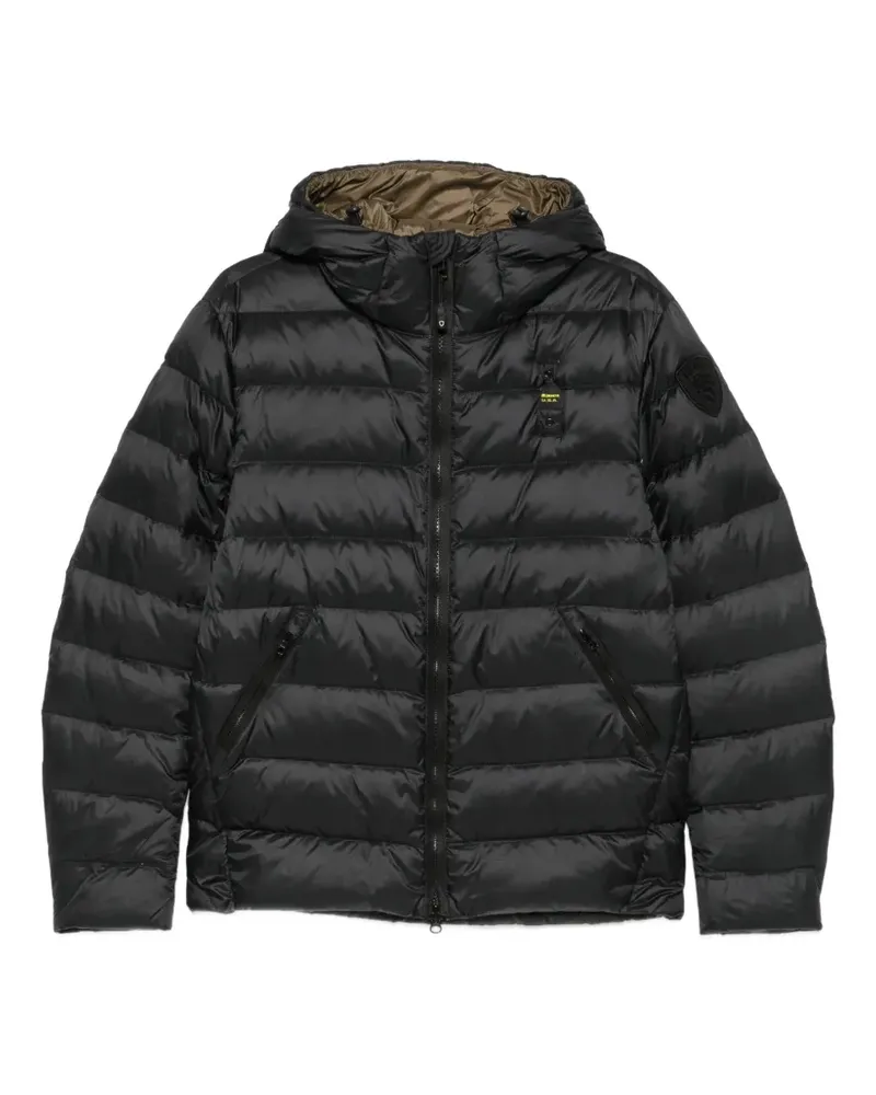 Blauer Gesteppte Kapuzenjacke - Schwarz Schwarz
