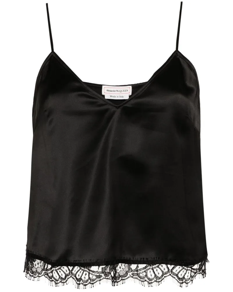 Alexander McQueen Satintop mit Spitzenborte - Schwarz Schwarz
