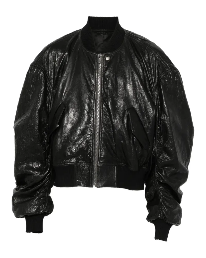 Rick Owens Lederjacke in Knitteroptik - Schwarz Schwarz