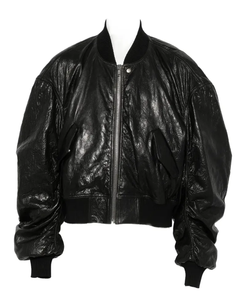 Rick Owens crinkled-leather bomber jacket - Schwarz Schwarz