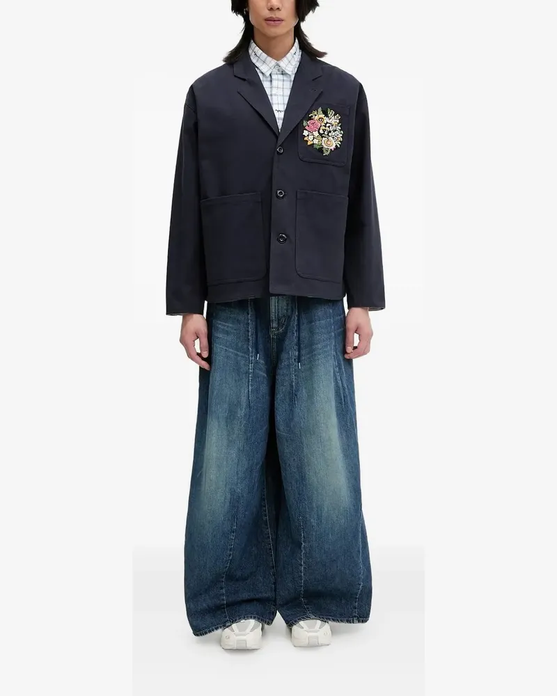 Kenzo Hemdjacke mit Blumenstickerei - Blau Blau