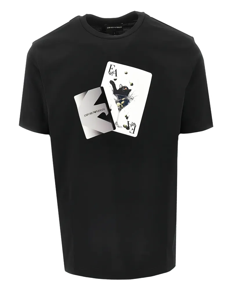 Emporio Armani T-Shirt mit ASV Card-Print - Schwarz Schwarz