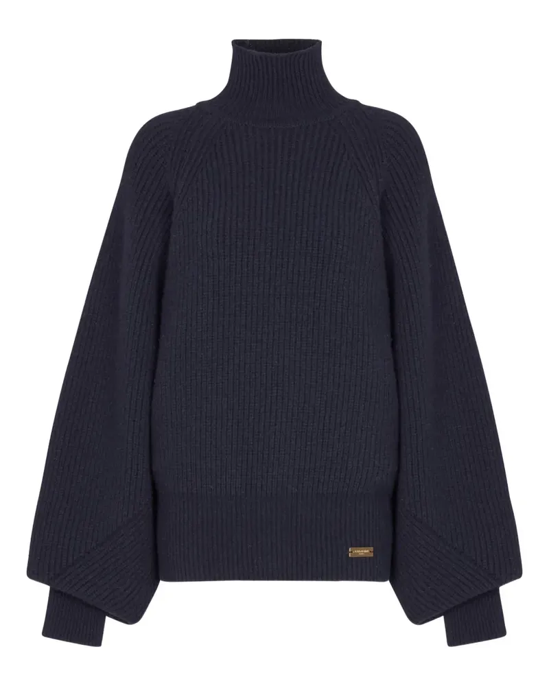 Balmain Gerippter Pullover mit Logo-Patch - Blau Blau