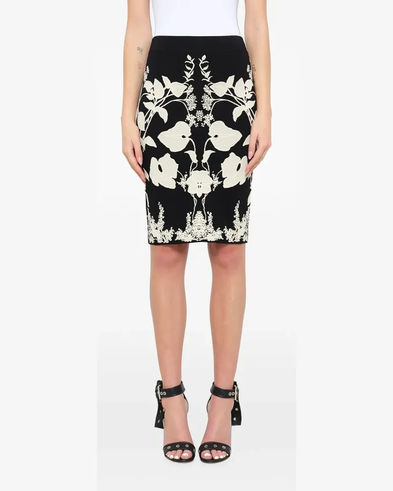 Alexander McQueen floral-intarsia pencil skirt - Schwarz Schwarz