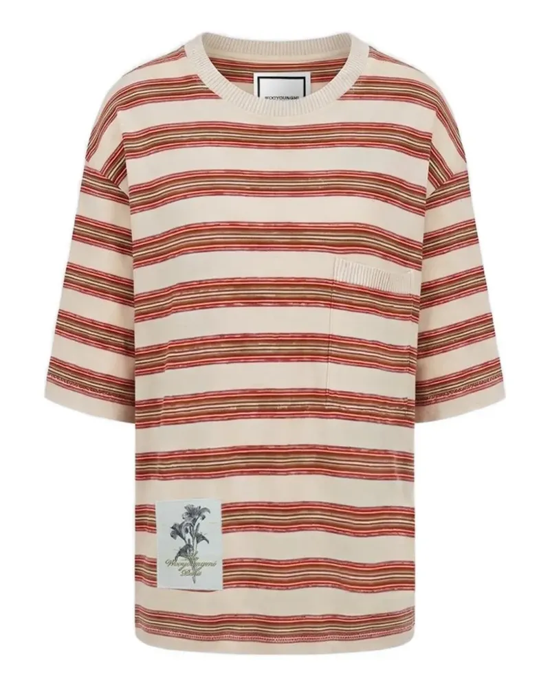 Wooyoungmi striped logo-patch T-shirt - Rot Rot