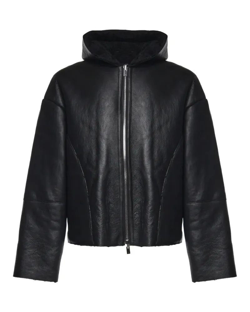 Heliot Emil Pace hooded leather jacket - Schwarz Schwarz