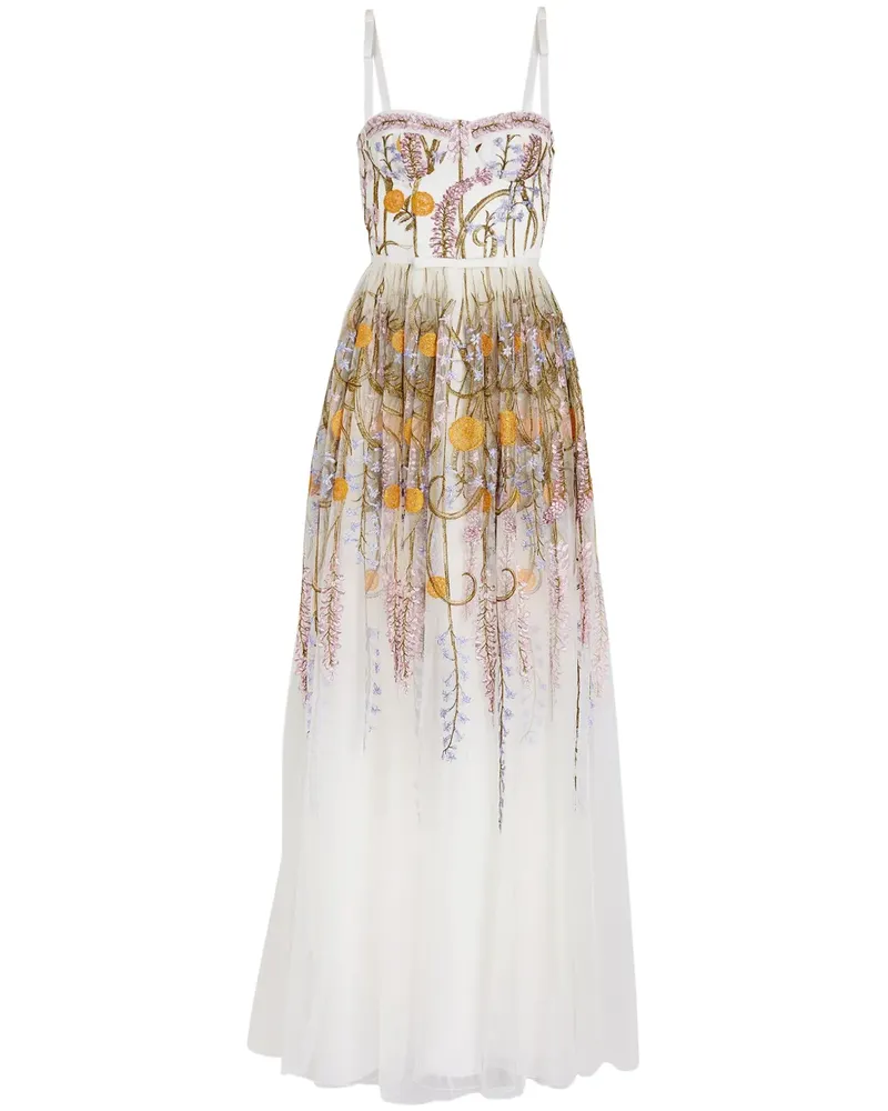 Giambattista Valli Marigold Tüllkleid mit Bouquets-Stickerei - Weiß Weiß