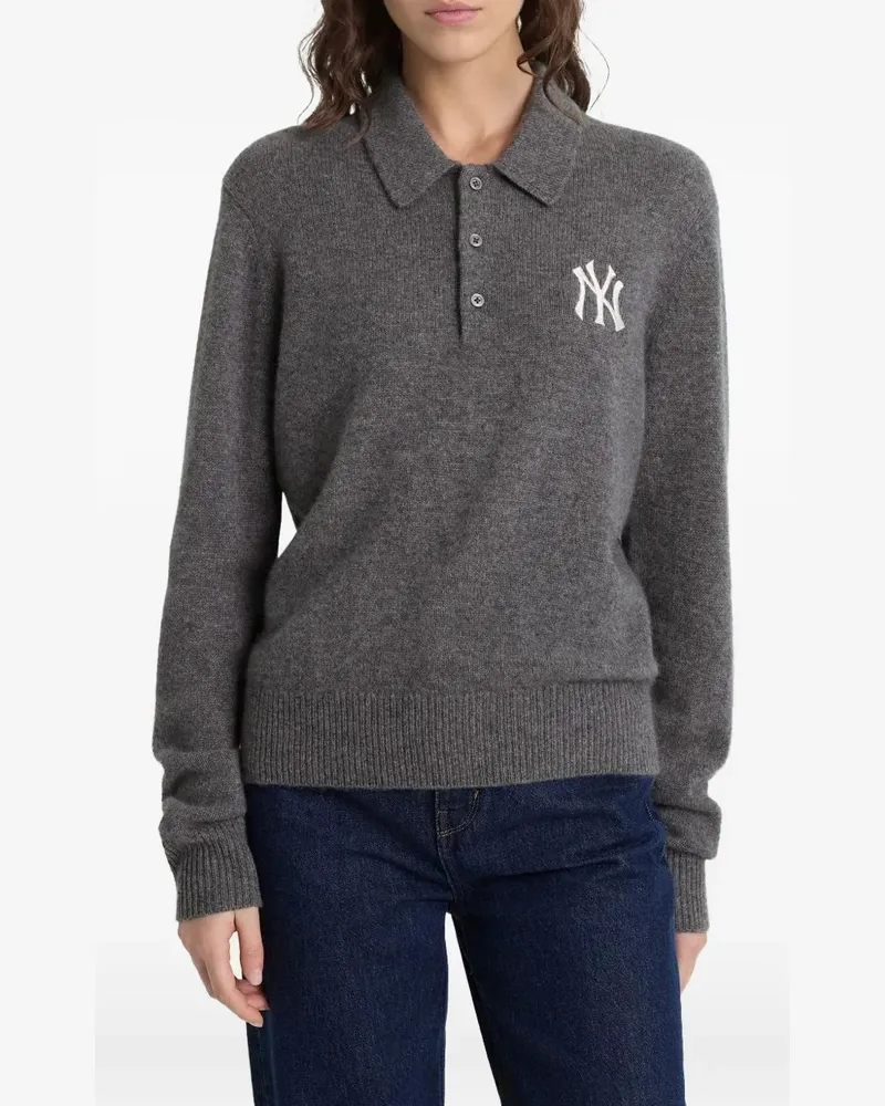 SPORTY & RICH Heritage Yankees Serif cashmere polo-collar sweater - Grau Grau