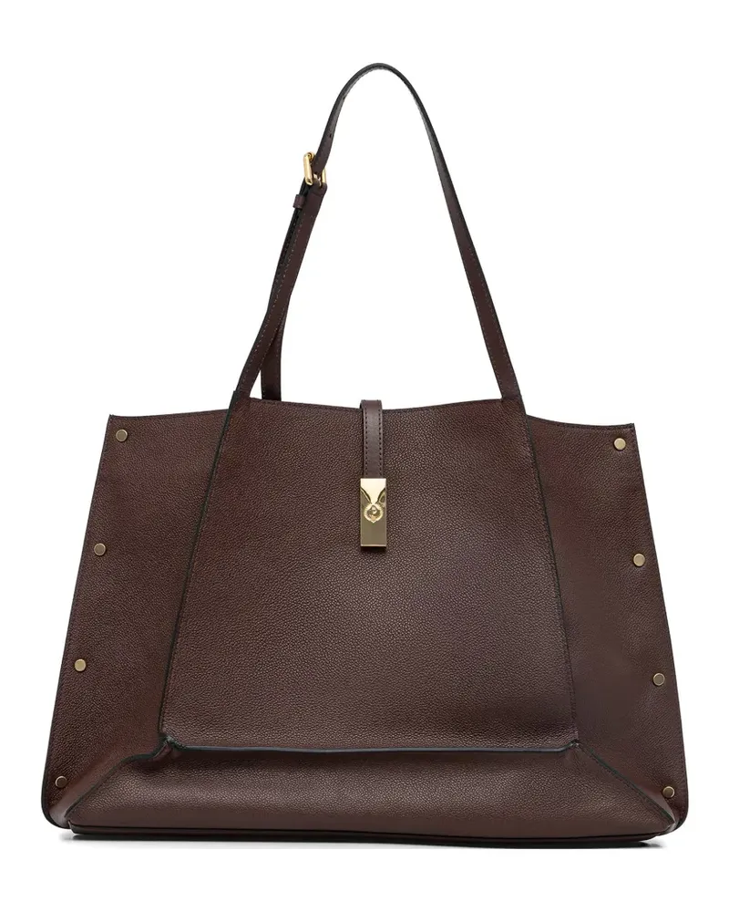 Pollini grained stud-detail tote bag - Braun Braun