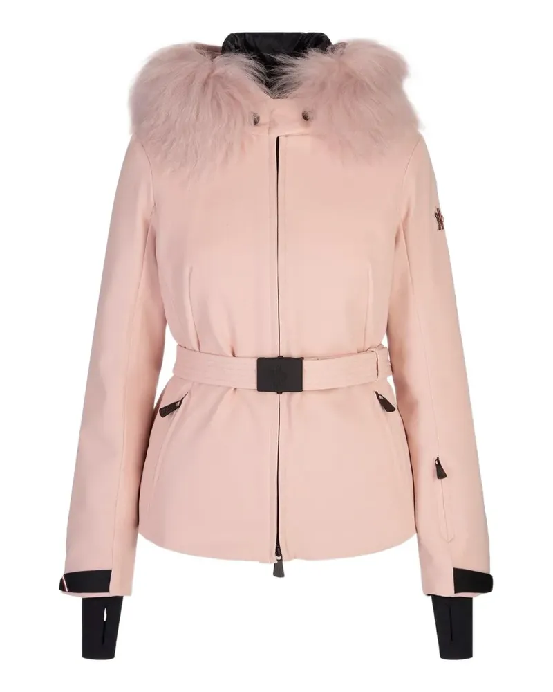 Moncler Mantel mit Gürtel und Pelzborte - Rosa Rosa
