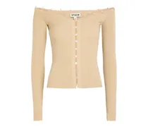 ribbed-knit off-shoulder cardigan - Nude