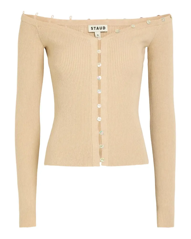 STAUD ribbed-knit off-shoulder cardigan - Nude Nude