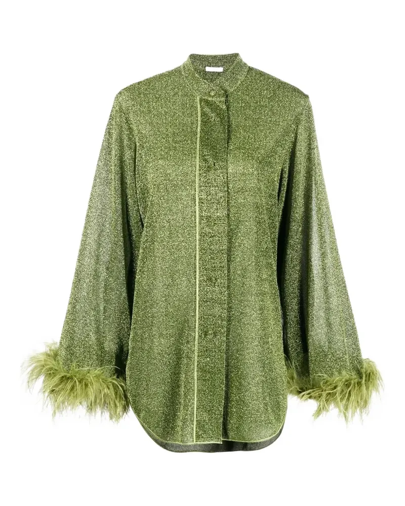 Oséree Bluse mit Federn - Grün Grün