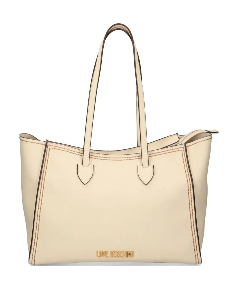 Moschino topstitch logo-plaque tote bag - Nude Nude
