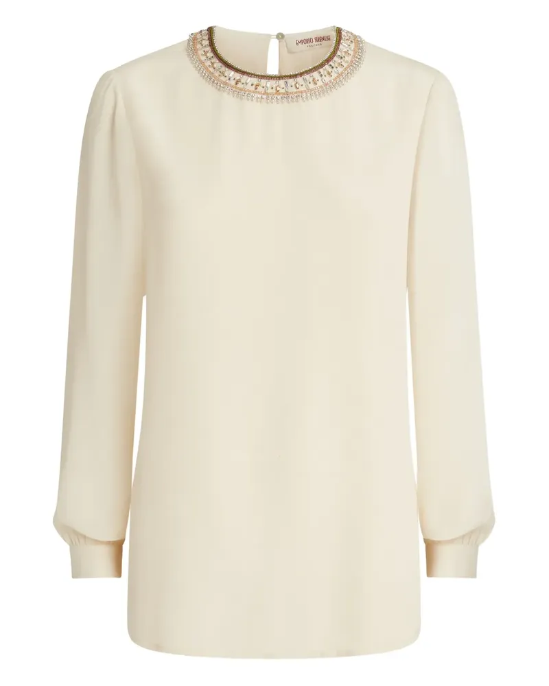 Emporio Sirenuse Bluse mit perlenverziertem Ausschnitt - Nude Nude