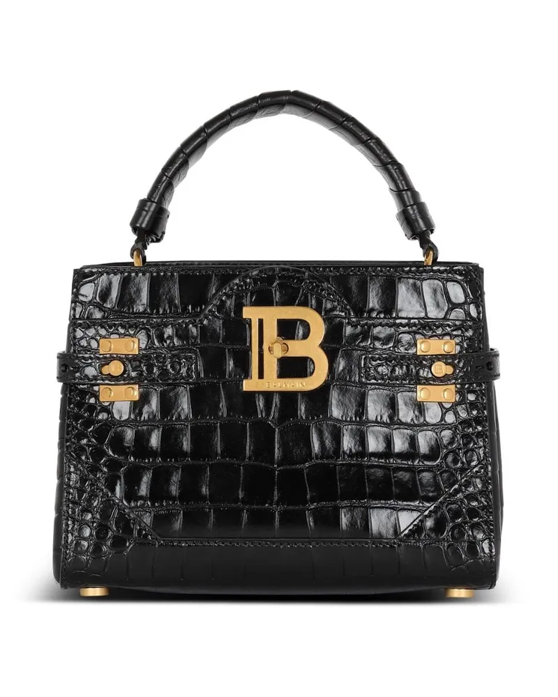 Balmain B-Buzz Schultertasche mit Kroko-Effekt 22cm - Schwarz Schwarz