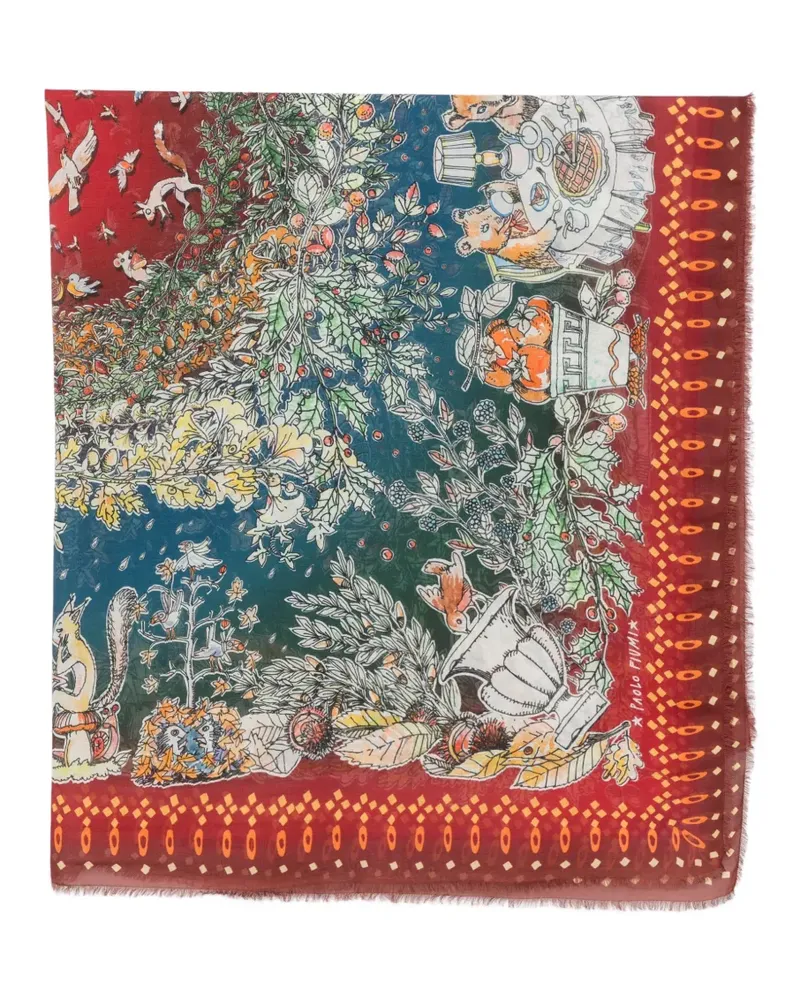 Faliero Sarti Ausgefranster Schal mit Print - Rot Rot
