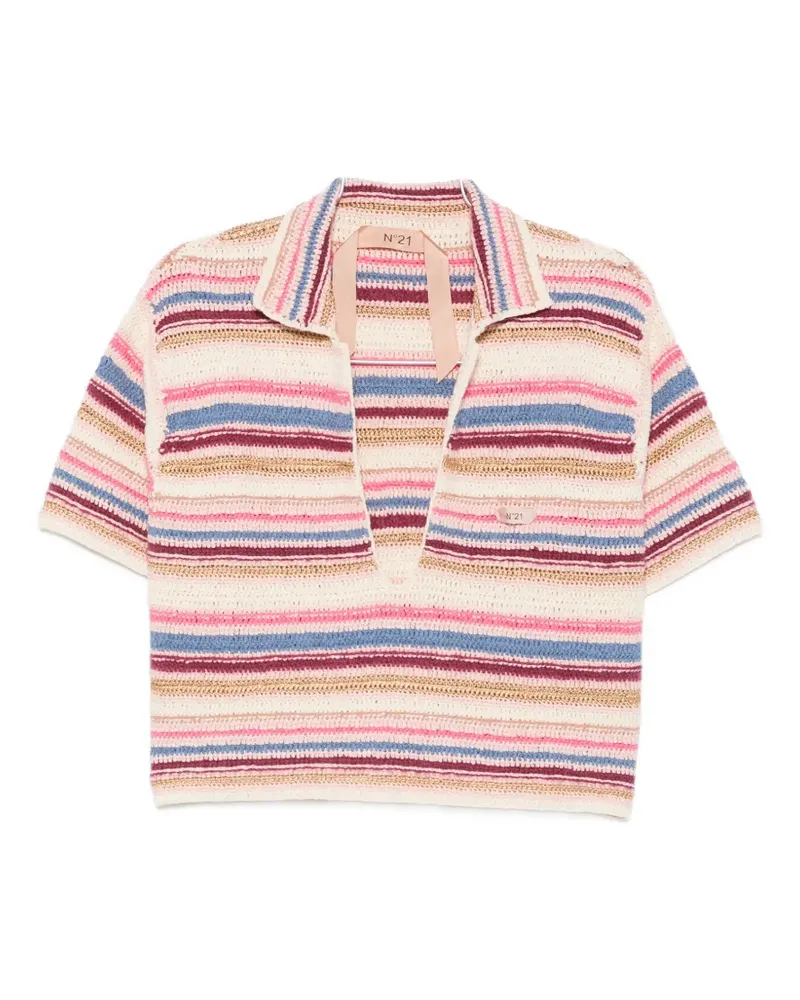 N° 21 crochet-knit striped T-shirt - Nude Nude