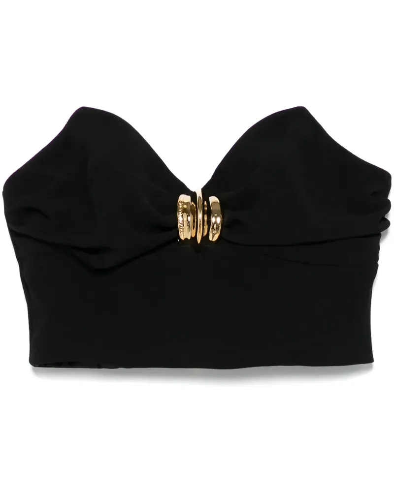 Elisabetta Franchi Krepptop mit Schmucksteinen - Schwarz Schwarz