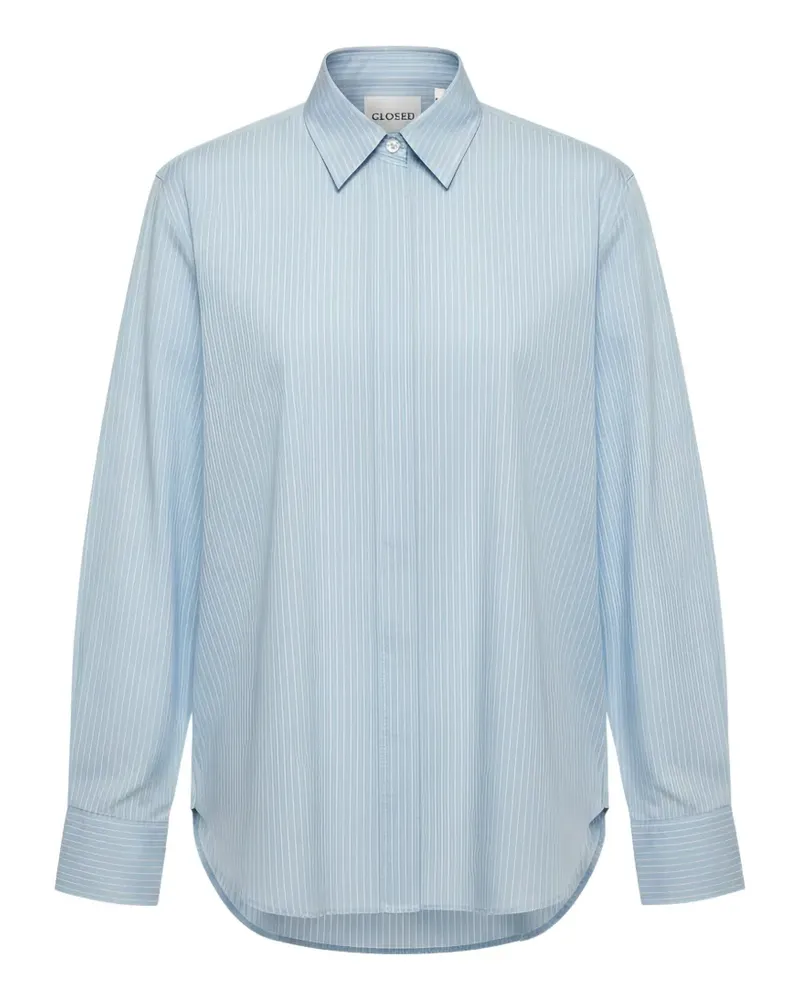 Closed long-sleeve striped cotton shirt - Blau Blau