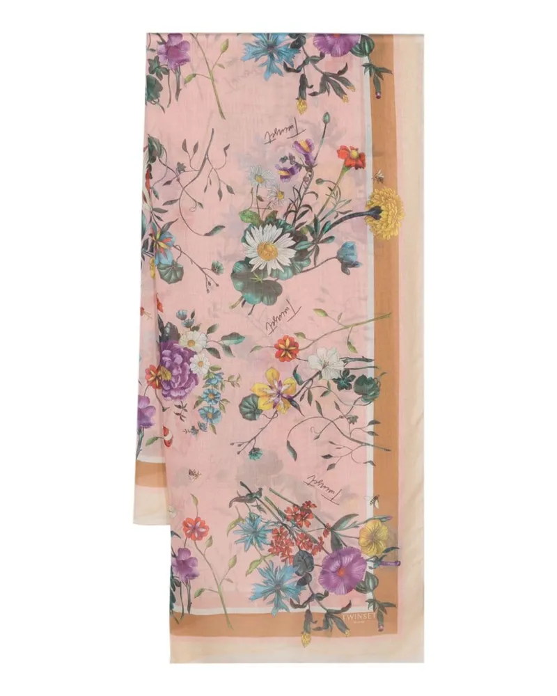 Twin-Set Semi-transparenter Schal mit Blumen-Print Rosa