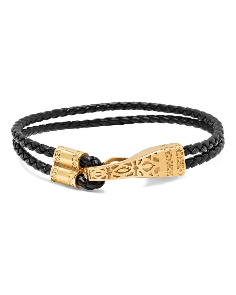 Nialaya braided clasp leather bracelet - Schwarz Schwarz