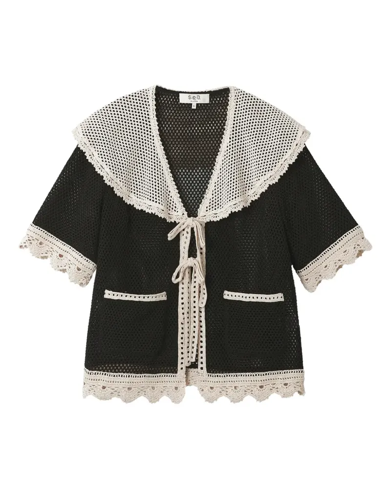 Sea Gehäkelter Cardigan mit Matrosenkragen - Schwarz Schwarz