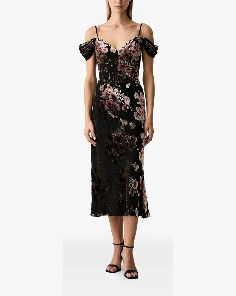 Luisa Spagnoli Schulterfreies Generosita Midikleid mit Blumenprint - Schwarz Schwarz