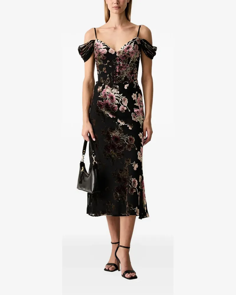 Luisa Spagnoli Generosita floral-print off-shoulder midi dress - Schwarz Schwarz