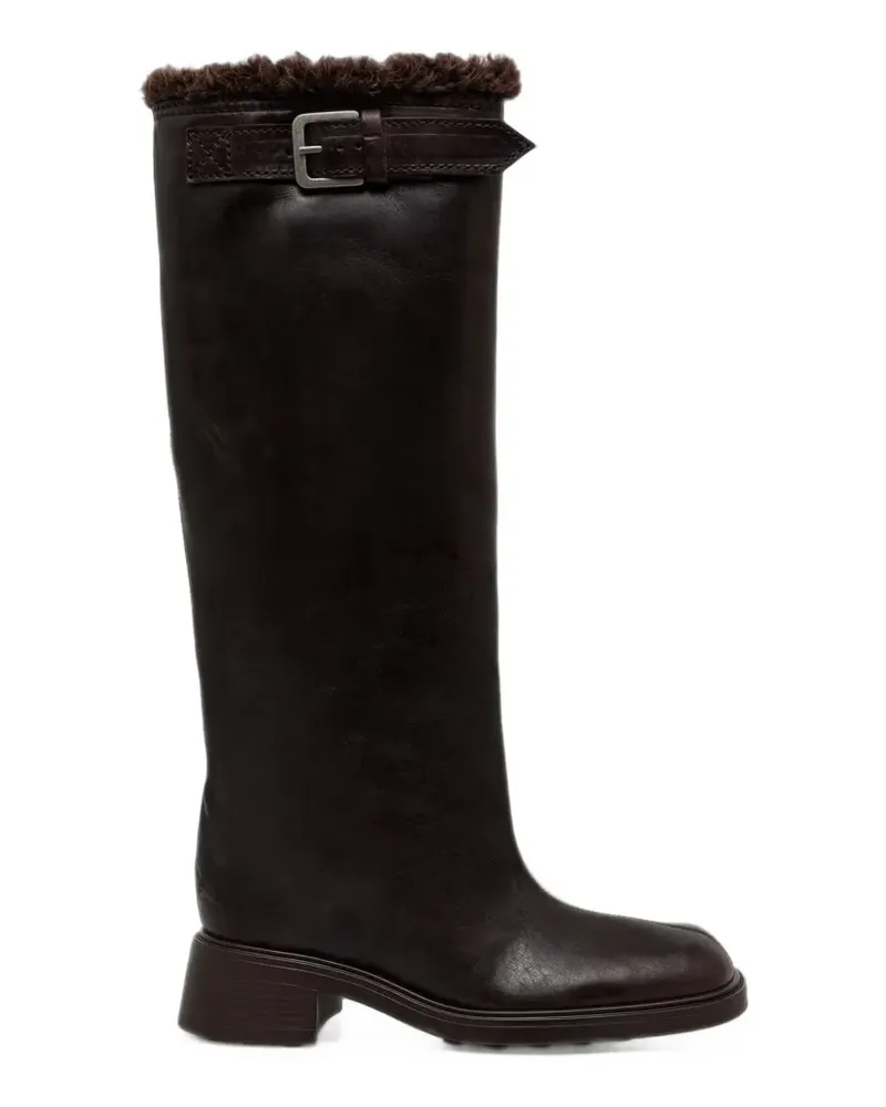 Miista Ross buckle-detail shearling-trim boots - Braun Braun