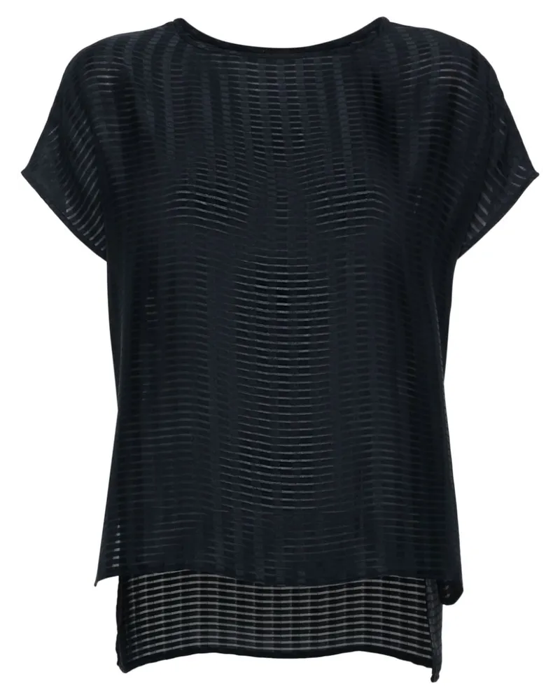 Emporio Armani Gestreiftes T-Shirt mit semi-transparenten Einsätzen - Blau Blau