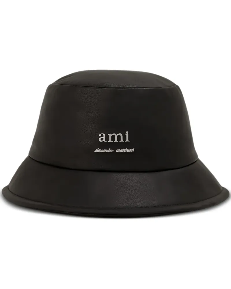 AMI Paris Leder-Fischerhut mit Logo-Schild - Grün Grün
