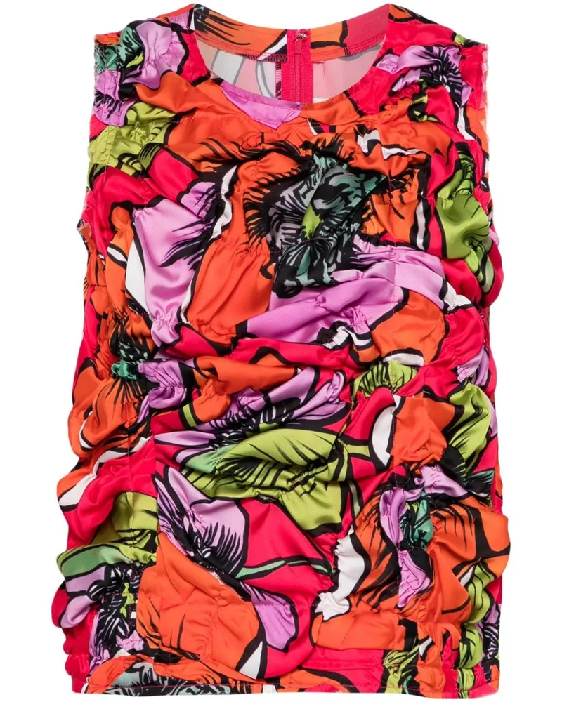 Comme des Garçons Gerüschtes Tanktop mit Blumen-Print Orange