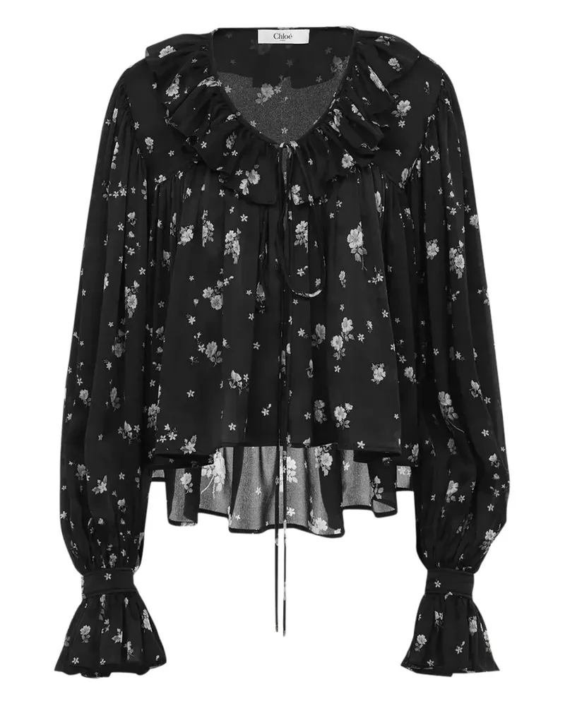 Chloé Gerüschte Bluse mit Blumen-Print - Schwarz Schwarz