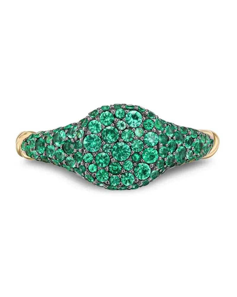 David Yurman 18kt Petite Pavé Gelbgoldring mit Smaragd (7mm Gold